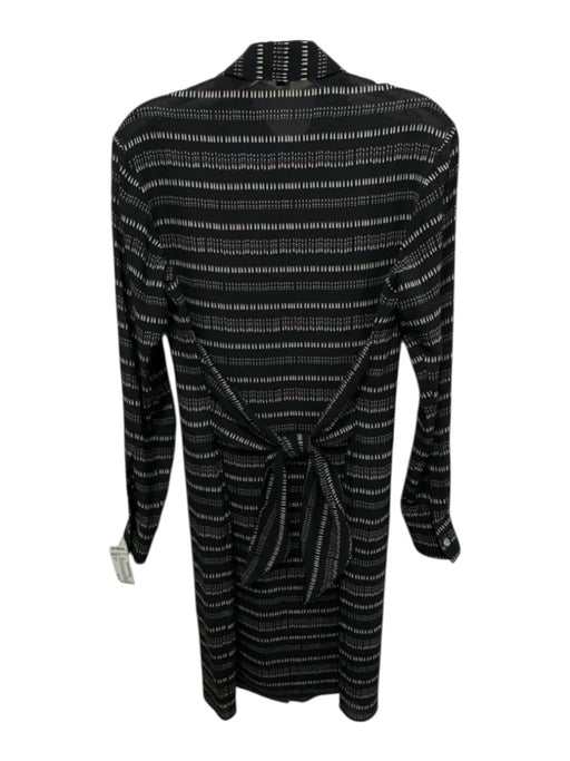 Theory Size P Black & White Silk Long Sleeve Spotted Long Sleeve Front Tie Dress Black & White / P