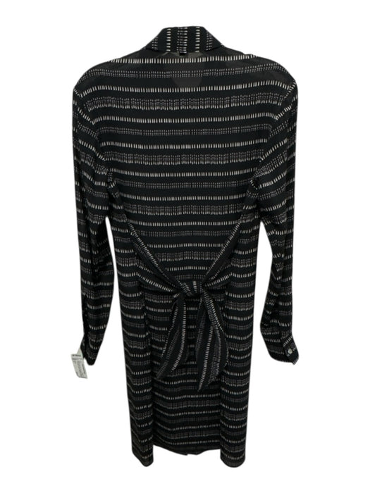 Theory Size P Black & White Silk Long Sleeve Spotted Long Sleeve Front Tie Dress Black & White / P