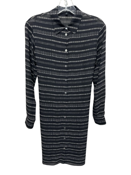 Theory Size P Black & White Silk Long Sleeve Spotted Long Sleeve Front Tie Dress Black & White / P