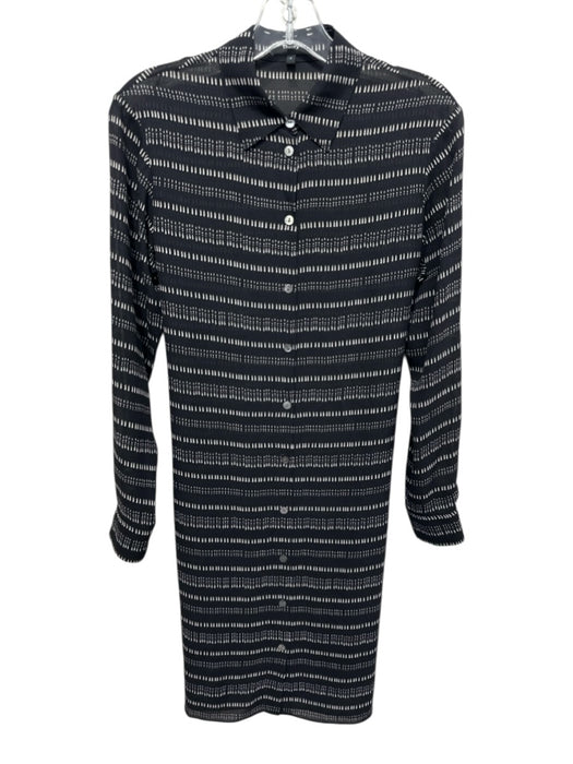 Theory Size P Black & White Silk Long Sleeve Spotted Long Sleeve Front Tie Dress Black & White / P