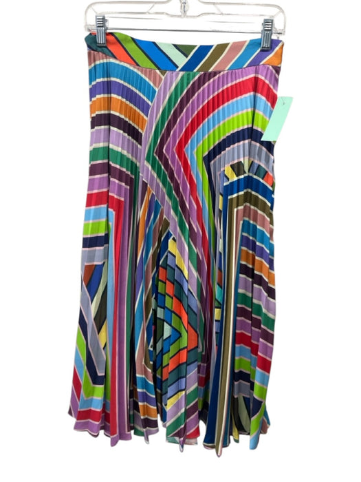 Milly Size 4 Red, Blue & Mulit Polyester Pleated Stripes Side Zip Midi Skirt Red, Blue & Mulit / 4