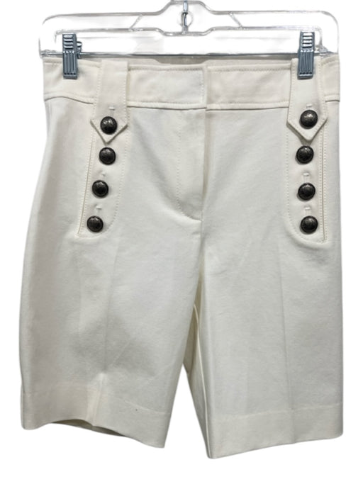 Derek Lam Size 2 White & Silver Cotton Zip & Hook Closure Button Detail Shorts White & Silver / 2