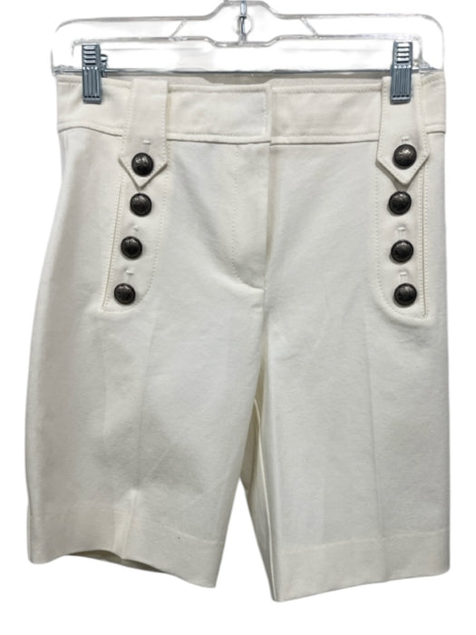 Derek Lam Size 2 White & Silver Cotton Zip & Hook Closure Button Detail Shorts White & Silver / 2