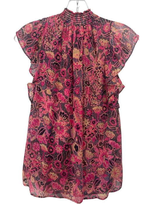 A.L.C. Size 0 Pink, Tan & Black Silk Ruffle Cap Sleeve Floral Skirt Set Pink, Tan & Black / 0