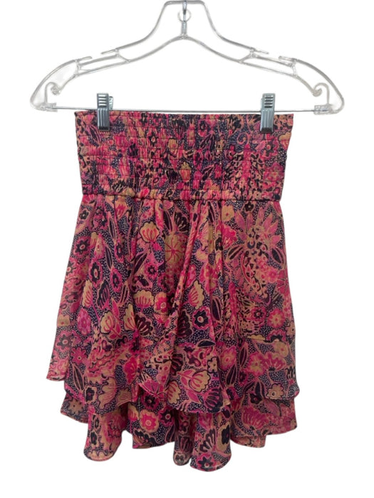 A.L.C. Size 0 Pink, Tan & Black Silk Ruffle Cap Sleeve Floral Skirt Set Pink, Tan & Black / 0