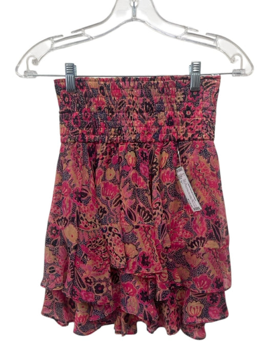 A.L.C. Size 0 Pink, Tan & Black Silk Ruffle Cap Sleeve Floral Skirt Set Pink, Tan & Black / 0