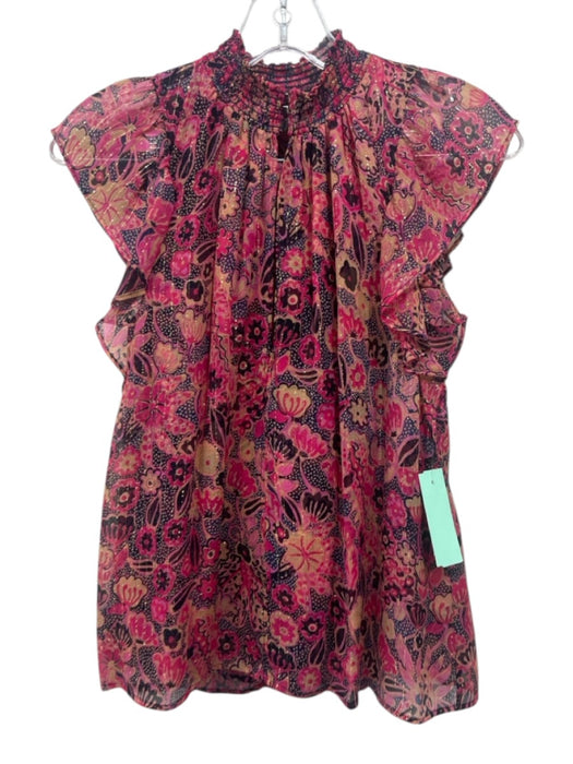 A.L.C. Size 0 Pink, Tan & Black Silk Ruffle Cap Sleeve Floral Skirt Set Pink, Tan & Black / 0