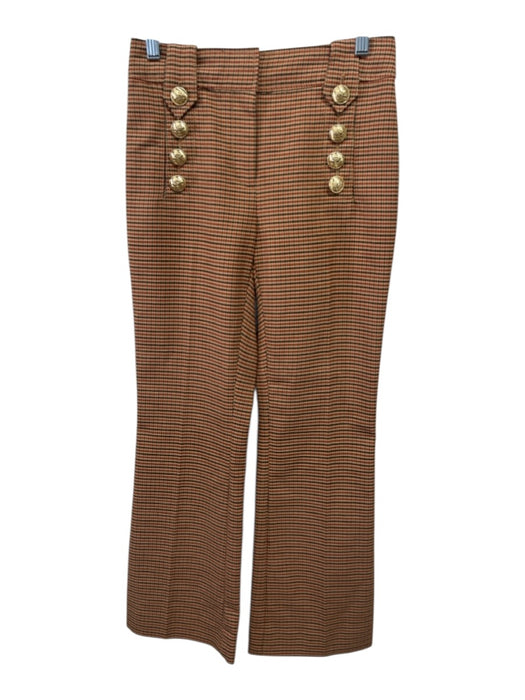 Derek Lam Size 0 Tan, Brown & Black Cotton Blend Houndstooth High Rise Pants Tan, Brown & Black / 0
