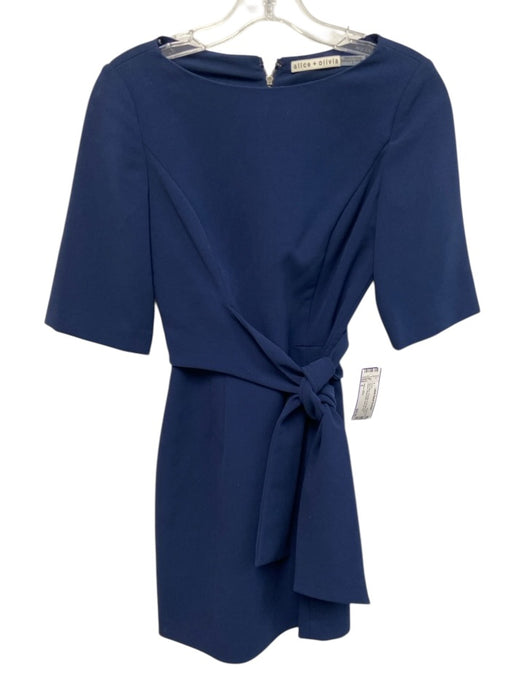 Alice + Olivia Size 0 Navy Blue Polyester & Viscose Short Sleeve Back Zip Dress Navy Blue / 0
