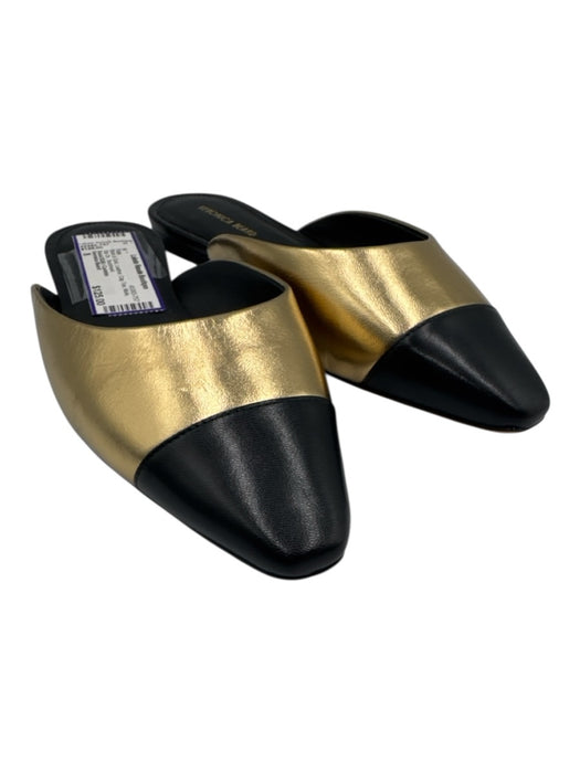 Veronica Beard Shoe Size 8 Black & Gold Leather Cap Toe Mule Slip On Flats Black & Gold / 8