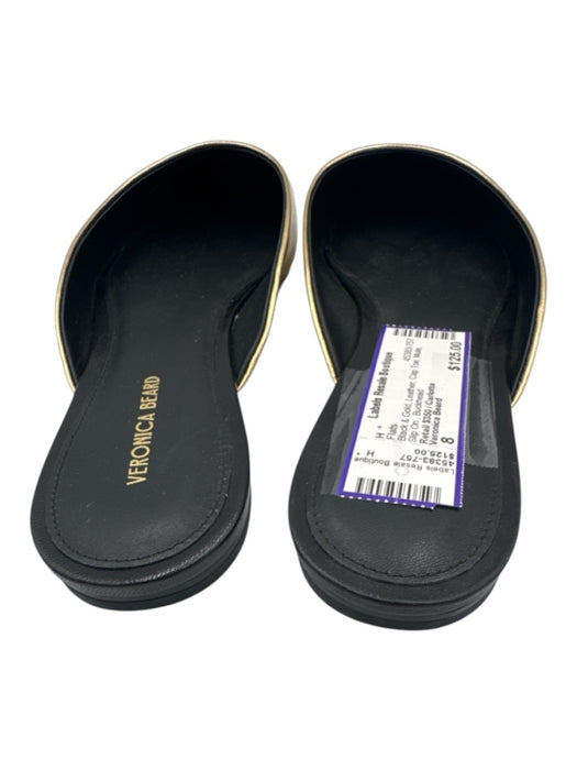Veronica Beard Shoe Size 8 Black & Gold Leather Cap Toe Mule Slip On Flats Black & Gold / 8