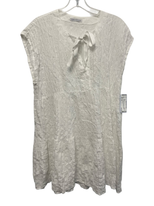 Robin Piccone Size XS White Cotton Sleeveless Split Neck Seersucker Dress White / XS