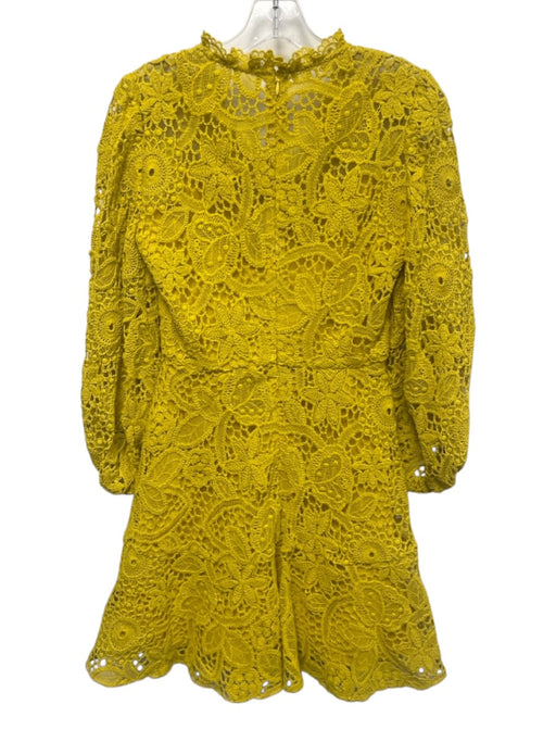Pearl by Lela Rose Size 2 Yellow Cotton Long Sleeve Knit Split Neck Floral Dress Yellow / 2