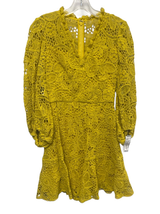Pearl by Lela Rose Size 2 Yellow Cotton Long Sleeve Knit Split Neck Floral Dress Yellow / 2