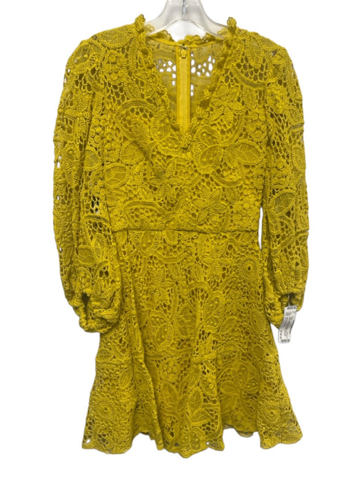 Pearl by Lela Rose Size 2 Yellow Cotton Long Sleeve Knit Split Neck Floral Dress Yellow / 2