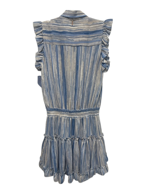 Misa Size XS Blue & White Viscose Buttons Striped Ruffle Cap Sleeve Dress Blue & White / XS