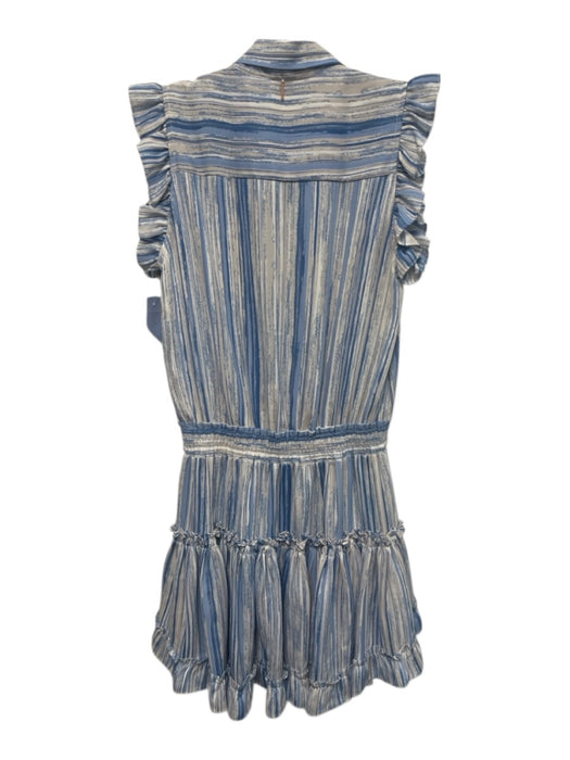 Misa Size XS Blue & White Viscose Buttons Striped Ruffle Cap Sleeve Dress Blue & White / XS