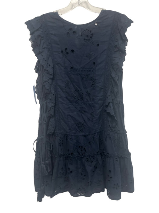 Misa Size XS Dark Navy Cotton Floral Cut Outs Ruffle Cap Sleeve Below knee Dress Dark Navy / XS