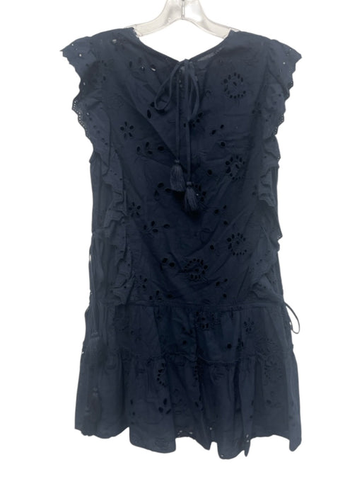 Misa Size XS Dark Navy Cotton Floral Cut Outs Ruffle Cap Sleeve Below knee Dress Dark Navy / XS