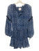 Misa Size XS Blue & White Viscose Floral Split Neck Long Sleeve Below knee Dress Blue & White / XS