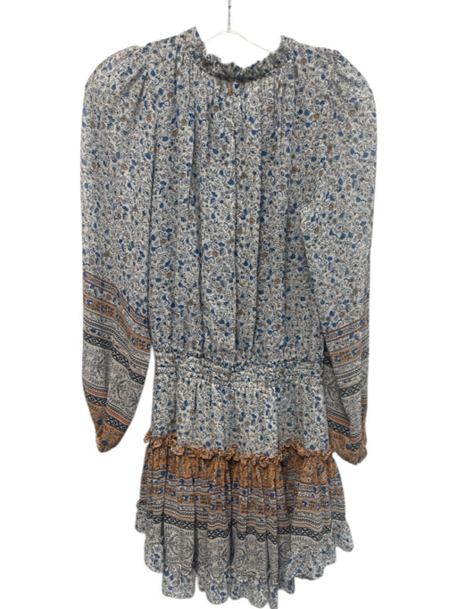 Misa Size XS White, Blue & Multi Viscose Floral Split Neck Long Sleeve Dress White, Blue & Multi / XS