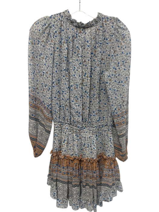 Misa Size XS White, Blue & Multi Viscose Floral Split Neck Long Sleeve Dress White, Blue & Multi / XS