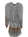 Misa Size XS White, Blue & Multi Viscose Floral Split Neck Long Sleeve Dress White, Blue & Multi / XS
