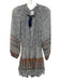 Misa Size XS White, Blue & Multi Viscose Floral Split Neck Long Sleeve Dress White, Blue & Multi / XS