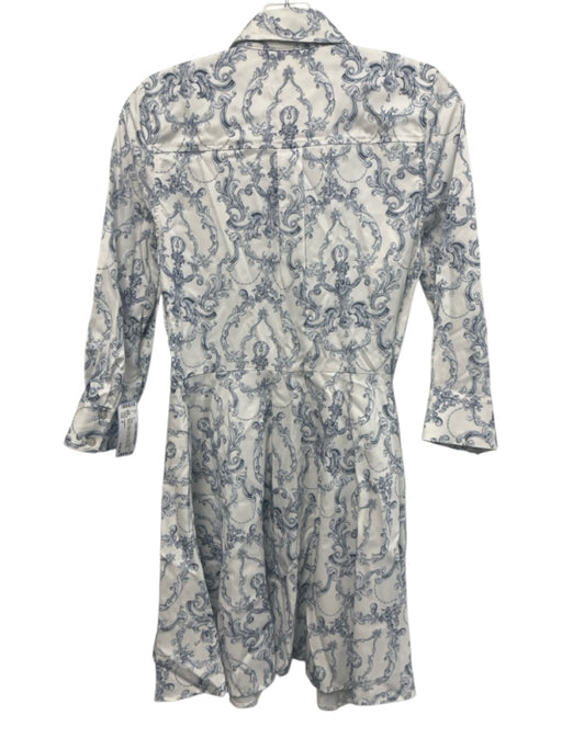 L'agence Size 0 White & Blue Lyocell & Cotton Long Sleeve Button Up Midi Dress White & Blue / 0