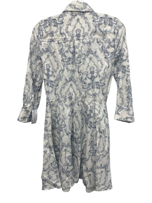 L'agence Size 0 White & Blue Lyocell & Cotton Long Sleeve Button Up Midi Dress White & Blue / 0