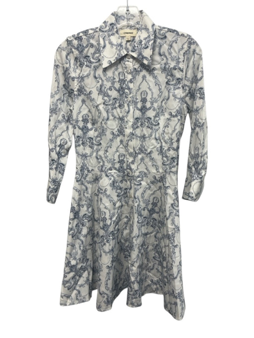 L'agence Size 0 White & Blue Lyocell & Cotton Long Sleeve Button Up Midi Dress White & Blue / 0