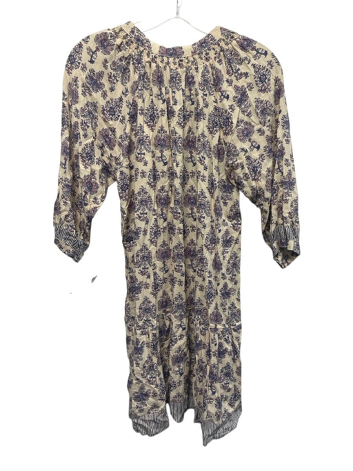 Natalie Martin Size XS Beige, Purple, Multi Rayon Long Sleeve Floral Midi Dress Beige, Purple, Multi / XS