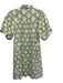 Ex Voto Size XS Green & White Cotton Short Puff Sleeve Button Up Dress Green & White / XS