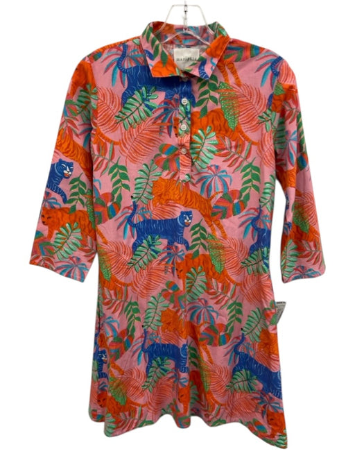 Marigold Size XS Pink & Multi Cotton 3/4 Sleeve 1/4 Button Below knee Dress Pink & Multi / XS
