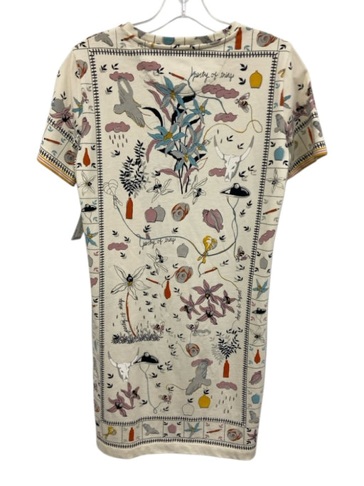 Tory Burch Size XS White & Multi Cotton Floral All Over Print Short Sleeve Dress White & Multi / XS