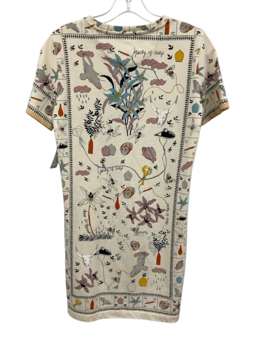 Tory Burch Size XS White & Multi Cotton Floral All Over Print Short Sleeve Dress White & Multi / XS