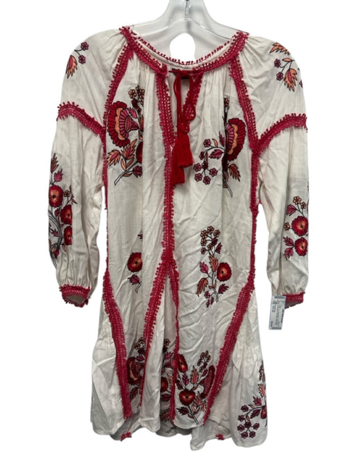 RANNA GILL Size Est XS White, Red, Multi Rayon Long Sleeve Embroidered Dress White, Red, Multi / Est XS