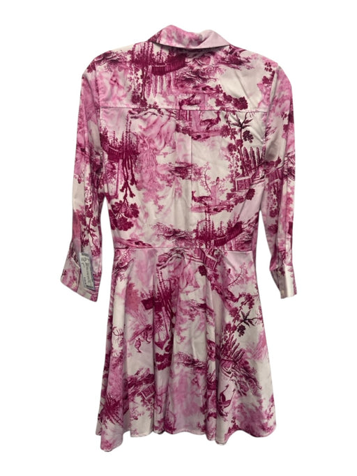 L'agence Size 0 Pink & White Lyocell & Cotton Long Sleeve Button Up Midi Dress Pink & White / 0