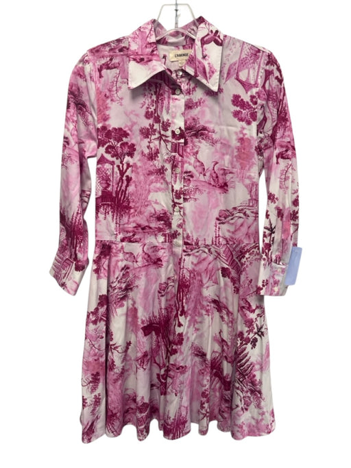 L'agence Size 0 Pink & White Lyocell & Cotton Long Sleeve Button Up Midi Dress Pink & White / 0