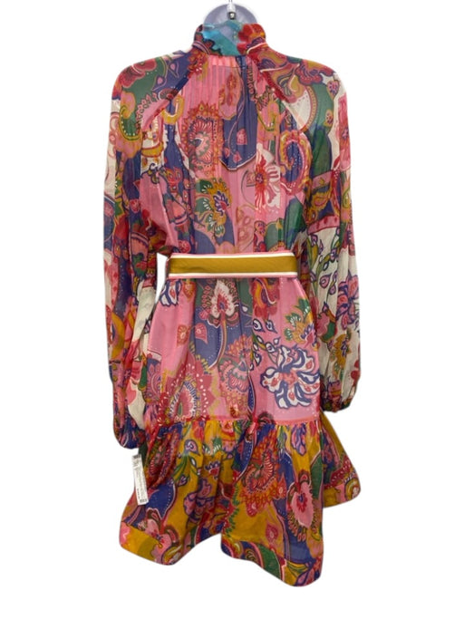 Zimmermann Size 0 Pink & Multi Cotton & Silk Long Sleeve Sheer pleats Midi Dress Pink & Multi / 0