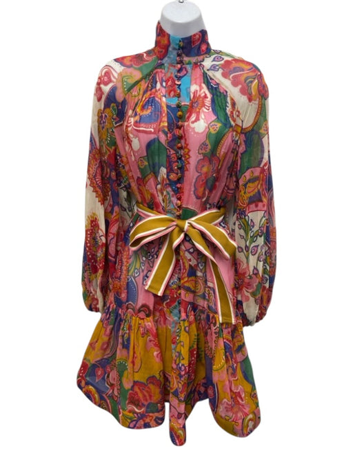 Zimmermann Size 0 Pink & Multi Cotton & Silk Long Sleeve Sheer pleats Midi Dress Pink & Multi / 0