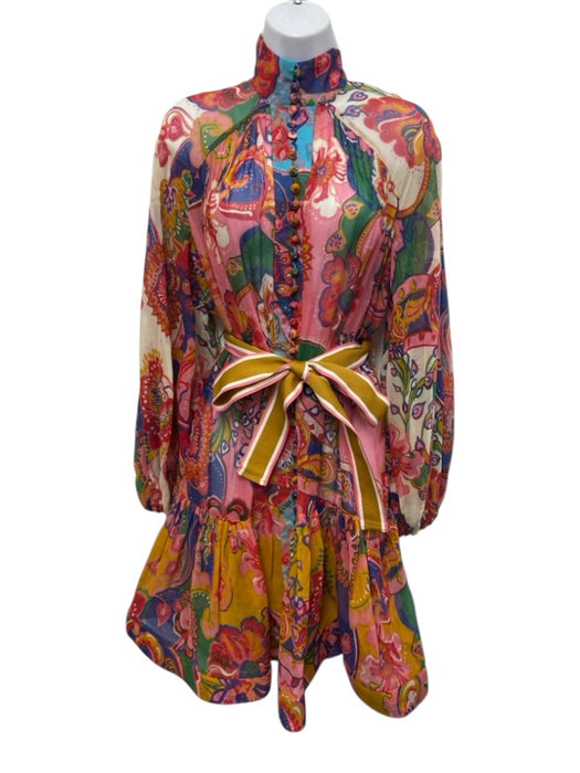 Zimmermann Size 0 Pink & Multi Cotton & Silk Long Sleeve Sheer pleats Midi Dress Pink & Multi / 0