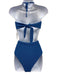 Veronica Beard Size S Blue Polyester Textured Tie Detail Tie Neck Swimsuit Blue / S