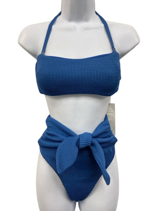 Veronica Beard Size S Blue Polyester Textured Tie Detail Tie Neck Swimsuit Blue / S