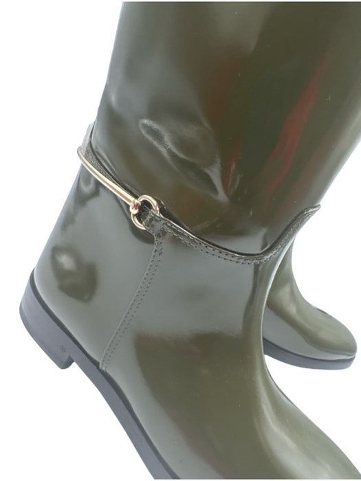 Gucci Shoe Size 38 Olive Green Leather Horsebit Patent Knee High Boots Olive Green / 38