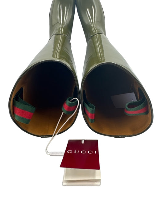 Gucci Shoe Size 38 Olive Green Leather Horsebit Patent Knee High Boots Olive Green / 38