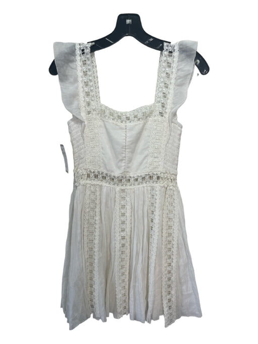 FP One Size XS White Cotton Lace Smocked Detail Square Neck Sleeveless Dress White / XS