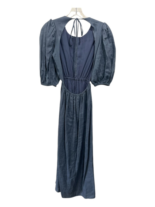 Dissh Size S / 6 Slate Blue Linen Open Back Puff Half Sleeve Elastic Waist Dress Slate Blue / S / 6
