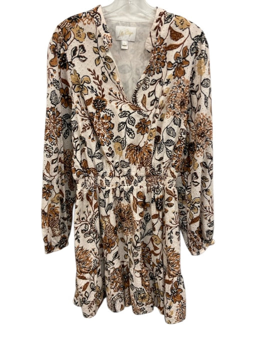 Lilly Pulitzer Size 16 White, Brown, Black Cotton Long Sleeve Floral Dress White, Brown, Black / 16