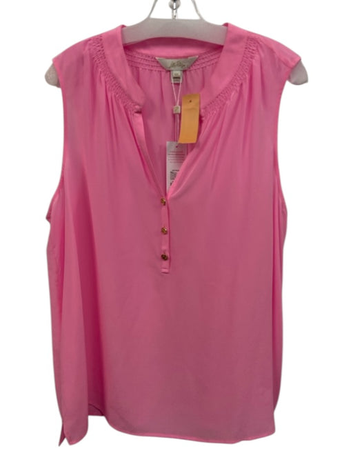 Lilly Pulitzer Size XXL Pink Silk Sleeveless Split Neck Buttons Top Pink / XXL